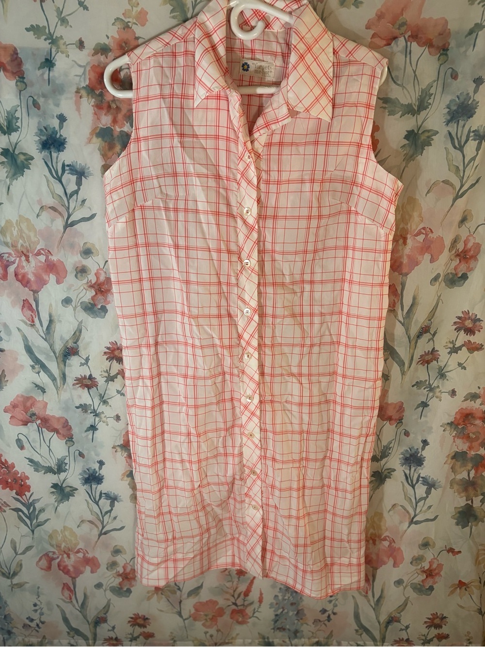 Vintage Sleeveless Pink Plaid Button-Down Dress